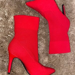 Brash| Red colored ankle heeled boots